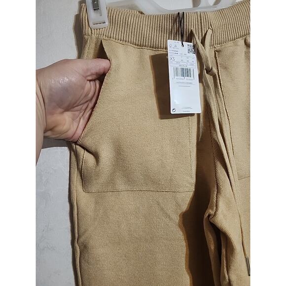 MNG Sweatpants Leggings Elastic Ankle XS Light Brown Pockets Drawstring - Picture 2 of 8